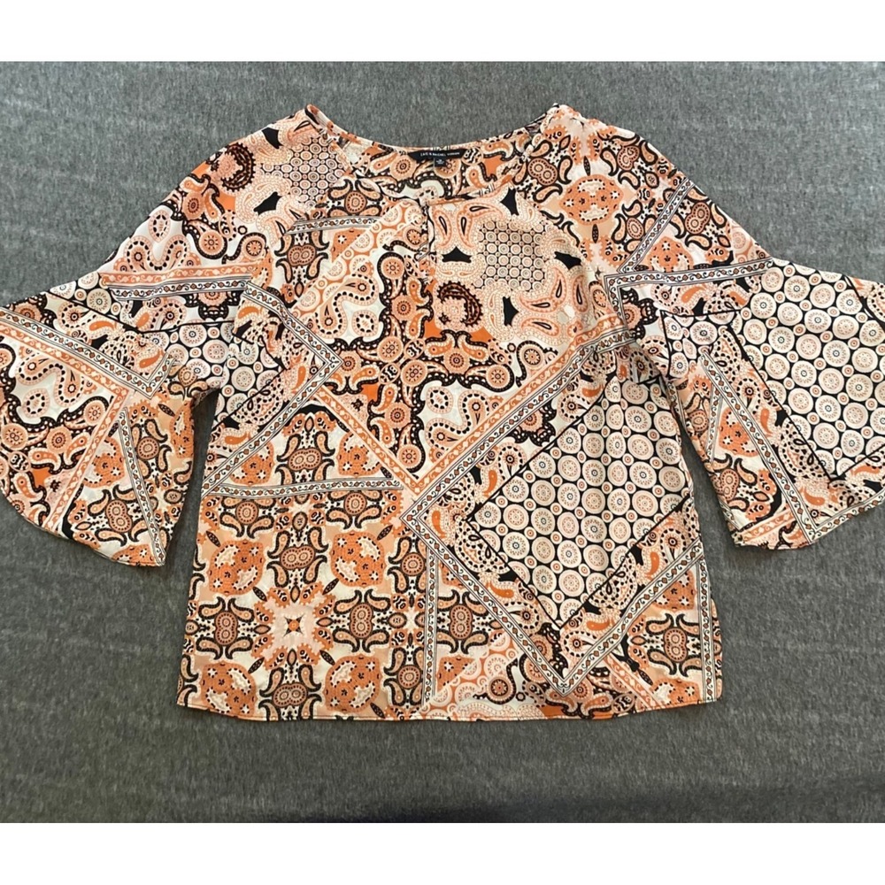 Zac & Rachel Woman Boho Paisley Top Bell Sleeve 1X Peasant‎ Blouse Cottagecore
